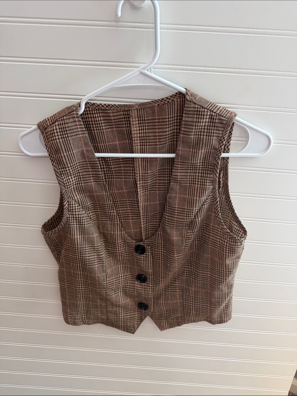 SHEIN Brown Plaid Crop Button Vest